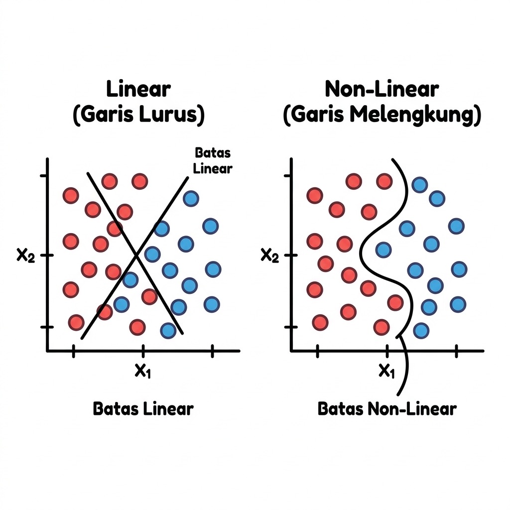Perbandingan Batas Keputusan Linear vs Non-Linear