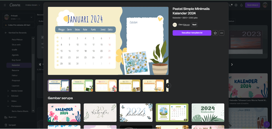 Kalender di Canva