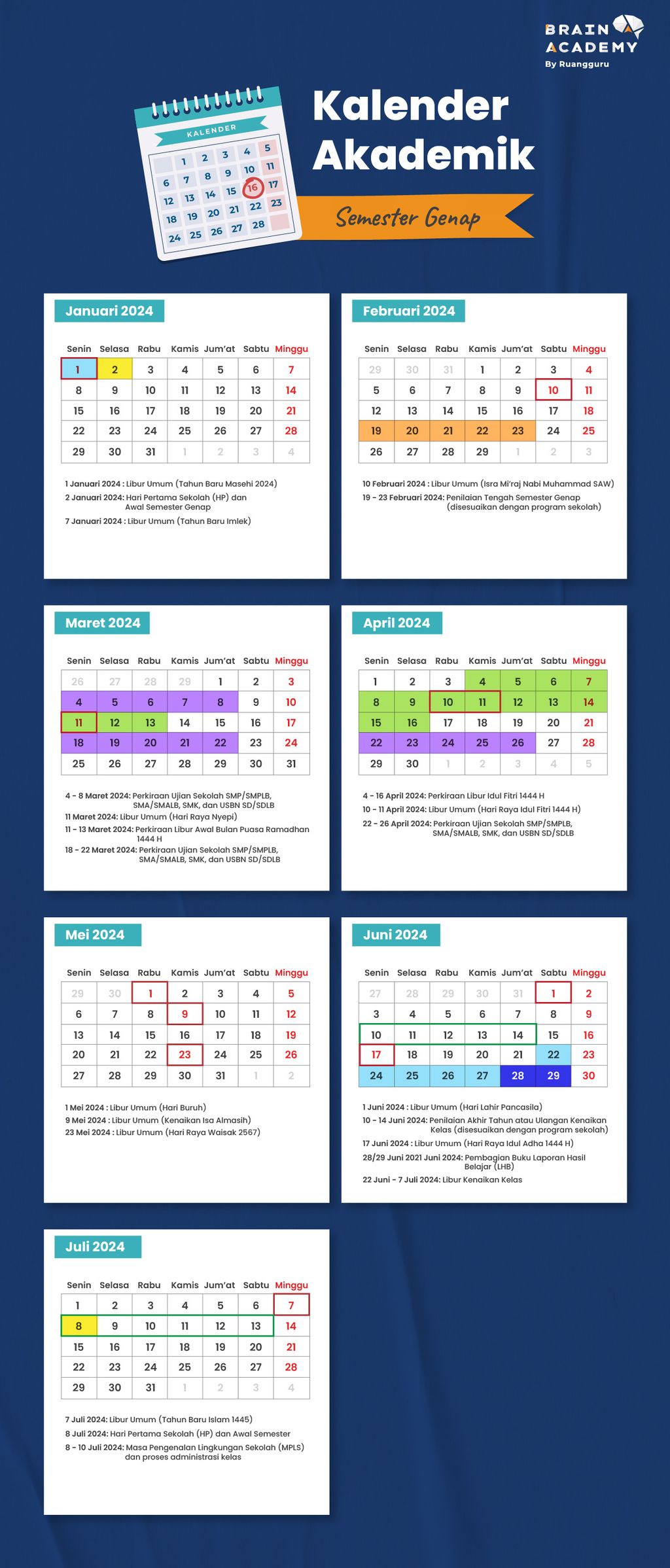 Kalender Pendidikan Tahun Ajaran 2023/2024 Jenjang SD, SMP, SMA, SMK