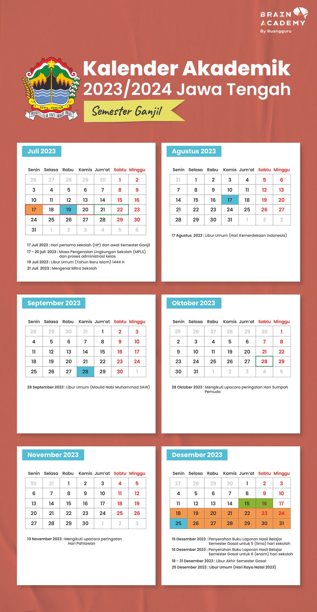 kalender pendidikan jawa tengah semester ganjil