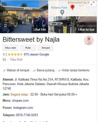 Contoh Profil Google Business Toko Kue Bittersweet By Najla