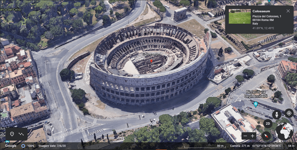 Kolosseum Roma, Google Earth Image