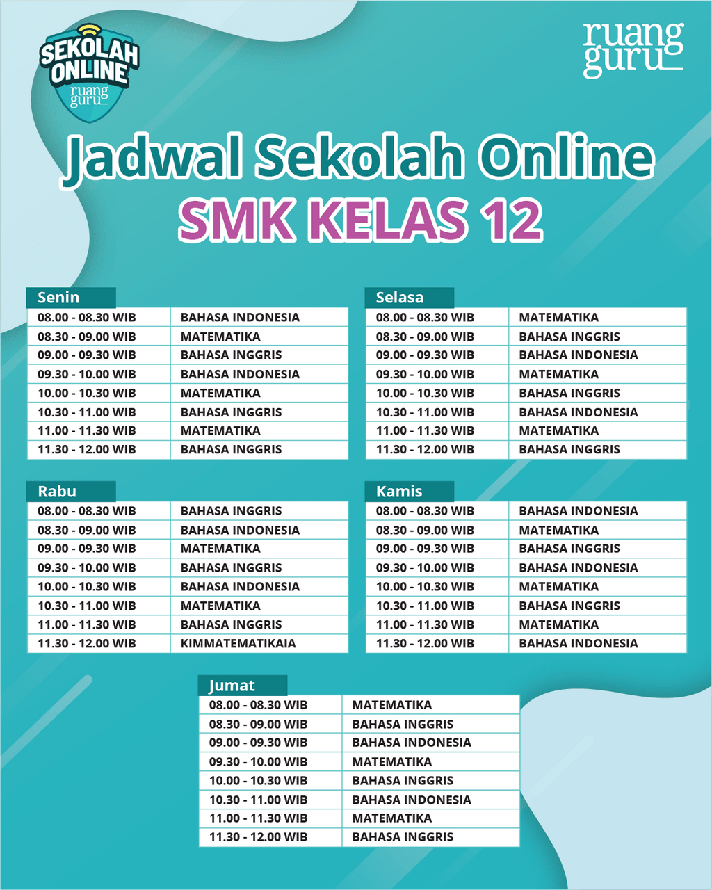 Jadwal Sekolah Online SMK kelas 12