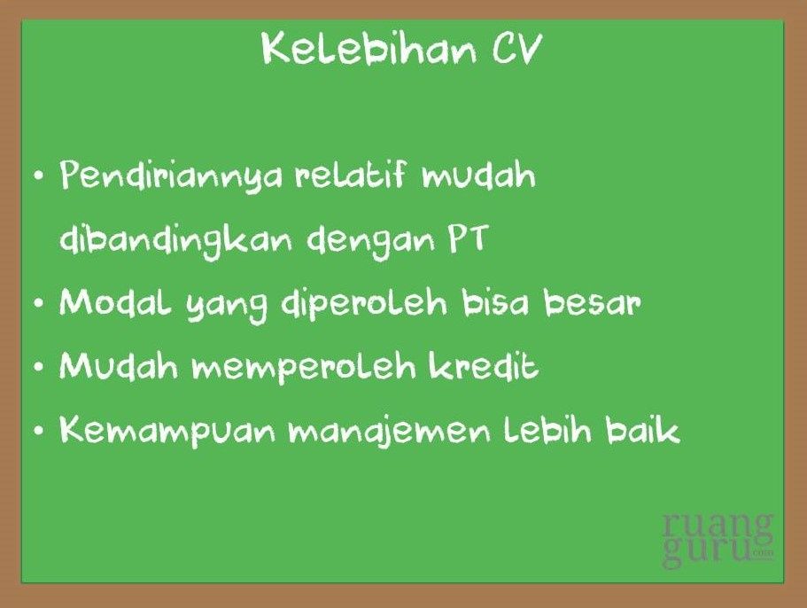 Kelebihan CV, cv artinya, cv bahasa indonesia, pelajaran ekonomi, cv ekonomi