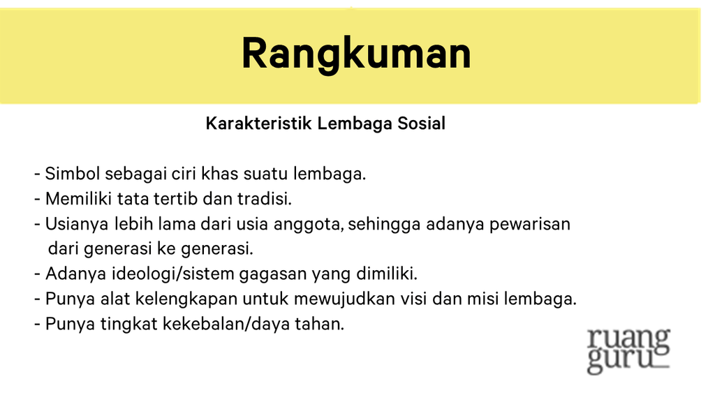 karakteristik lembaga sosial
