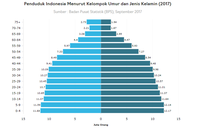 Piramida Penduduk Indonesia 2017 - BPS (Katadata)