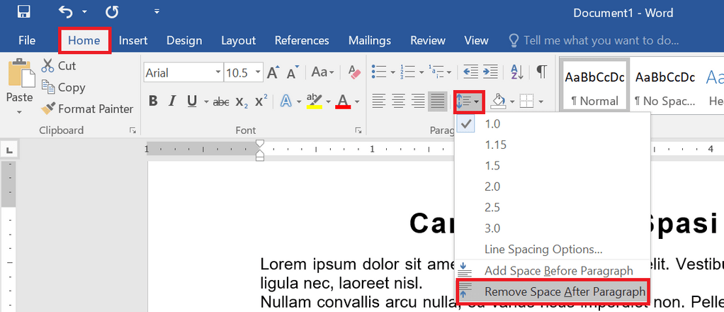 cara remove space after paragraph