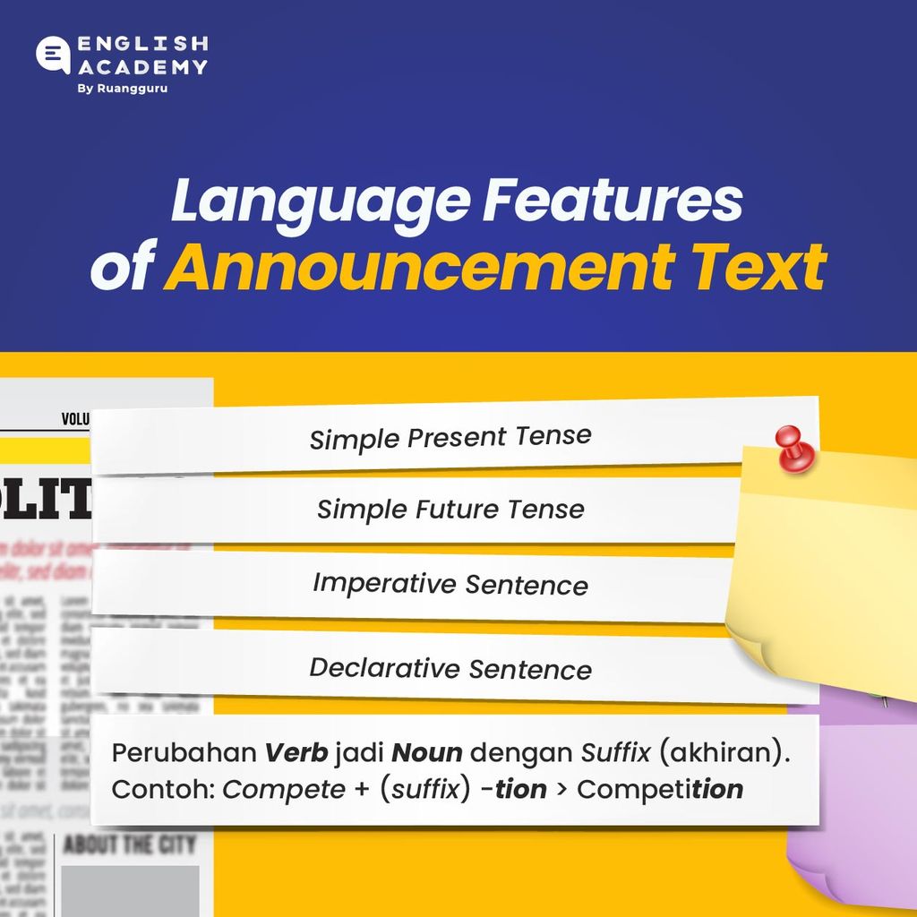 kaidah kebahasaan language features announcement text