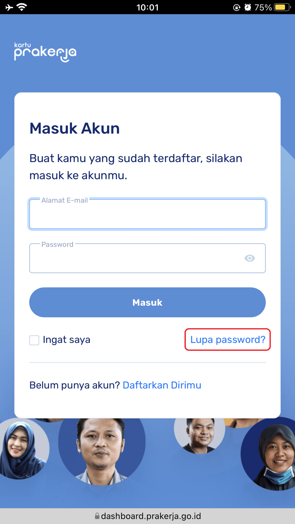 klik lupa password