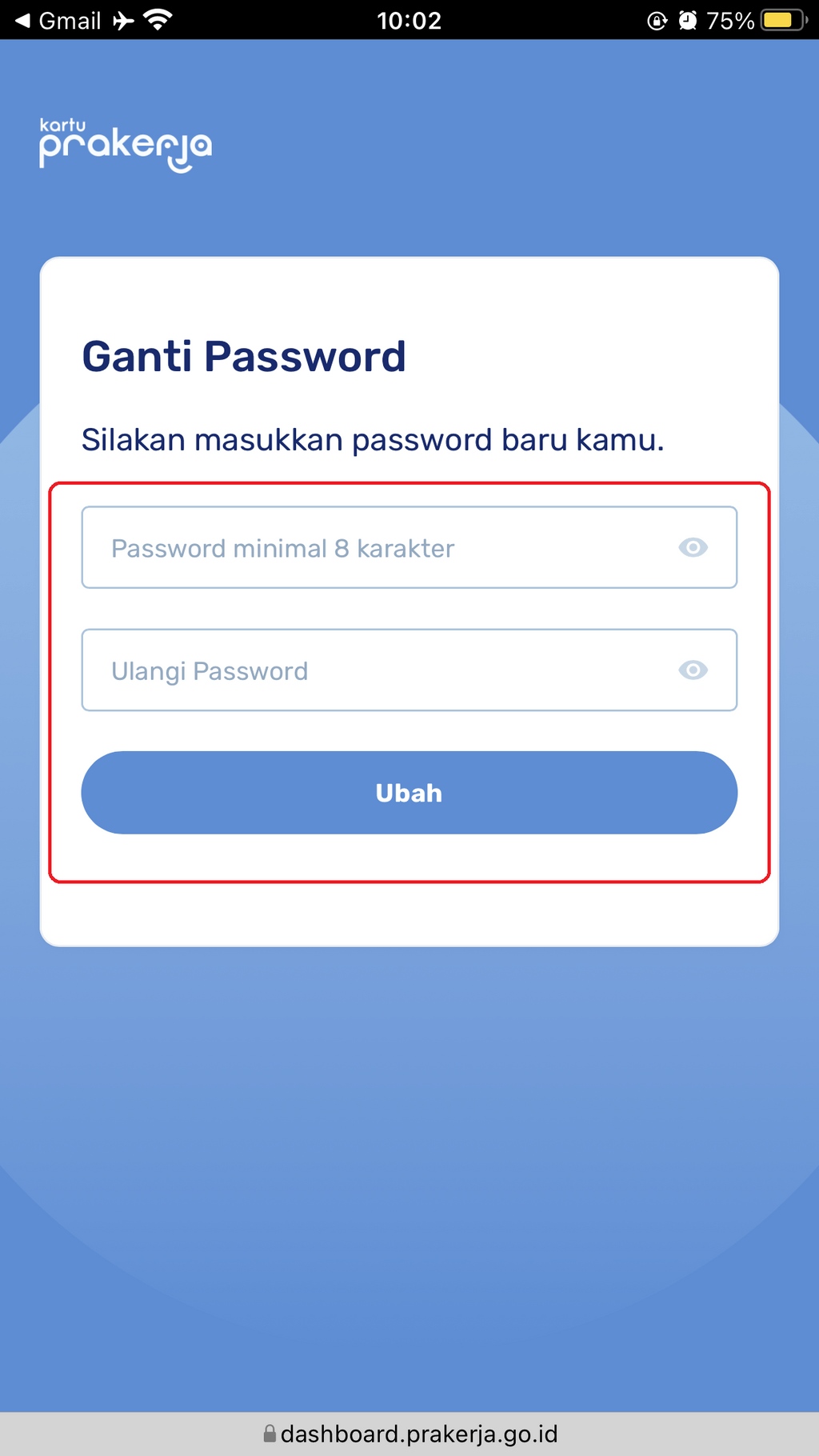 masukkan password baru