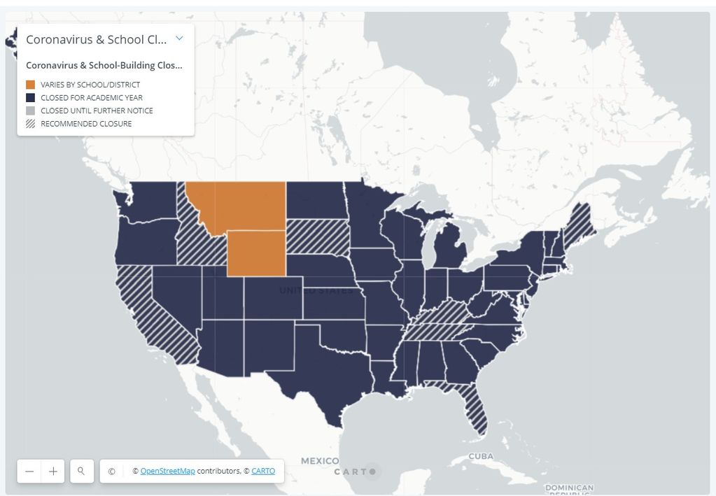 peta sebaran negara bagian yang tutup sekolah by edweek org